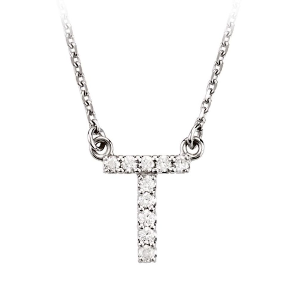 1/10 Cttw Diamond & 14k White Gold Block Initial Necklace, Letter T
